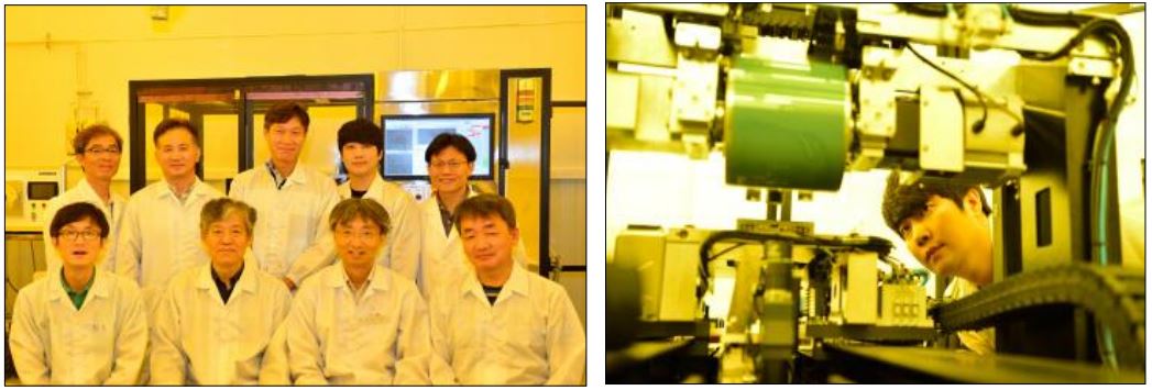 The researchers at Department of Applied Nano Mechanics of KIMM andMicro LED production site (photo)